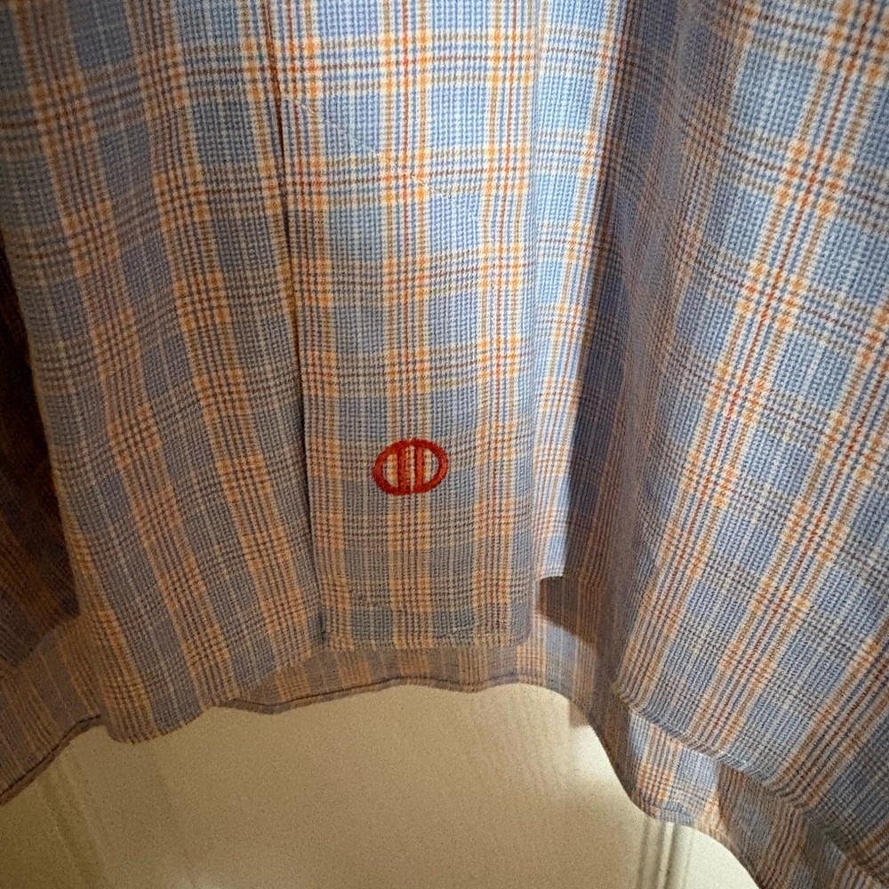 David Donahue Blue and Peach Check Dress Shirt - Picture 2 of 4